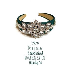 Embellished Green Satin Headband